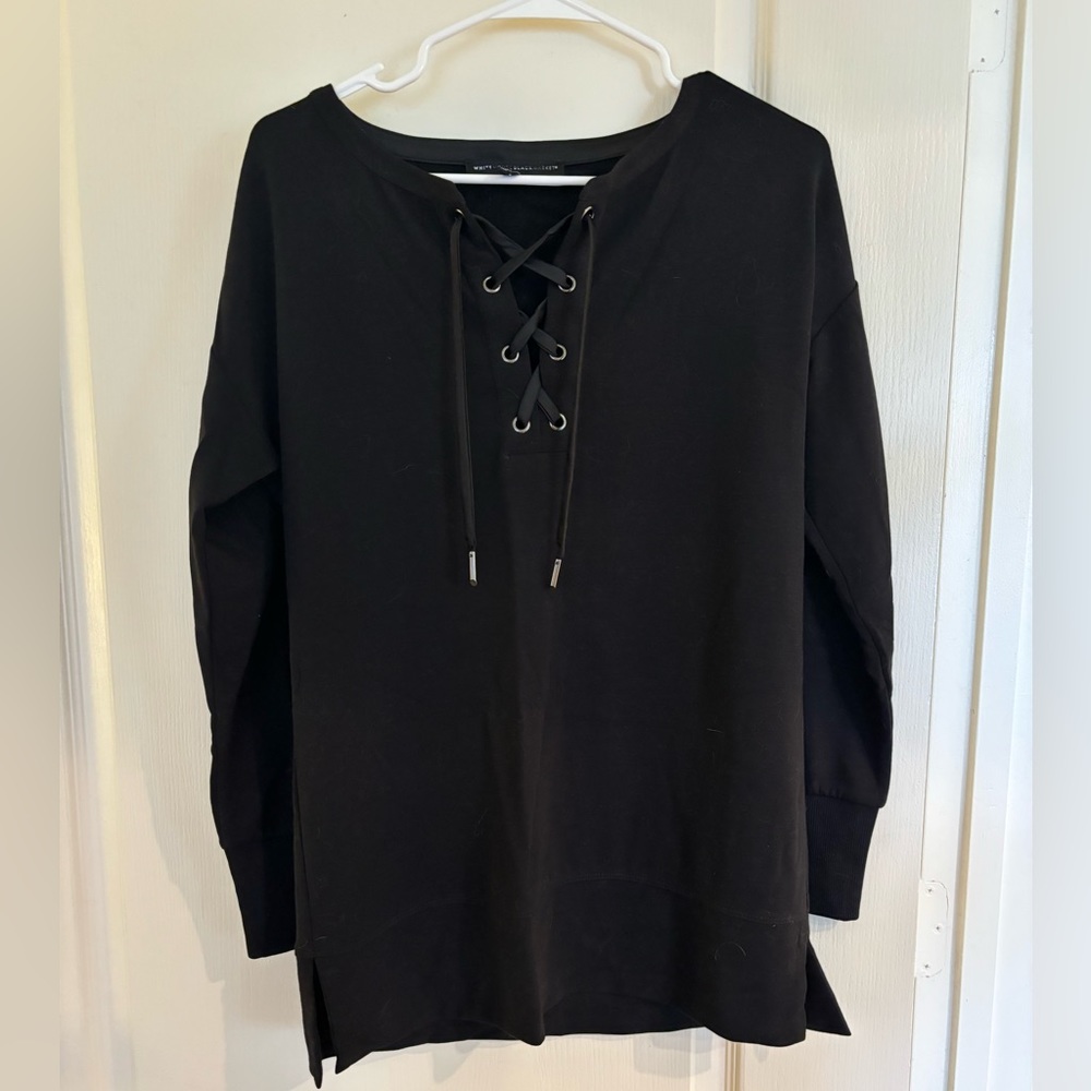 White House Black Market Lace Up Knit Top